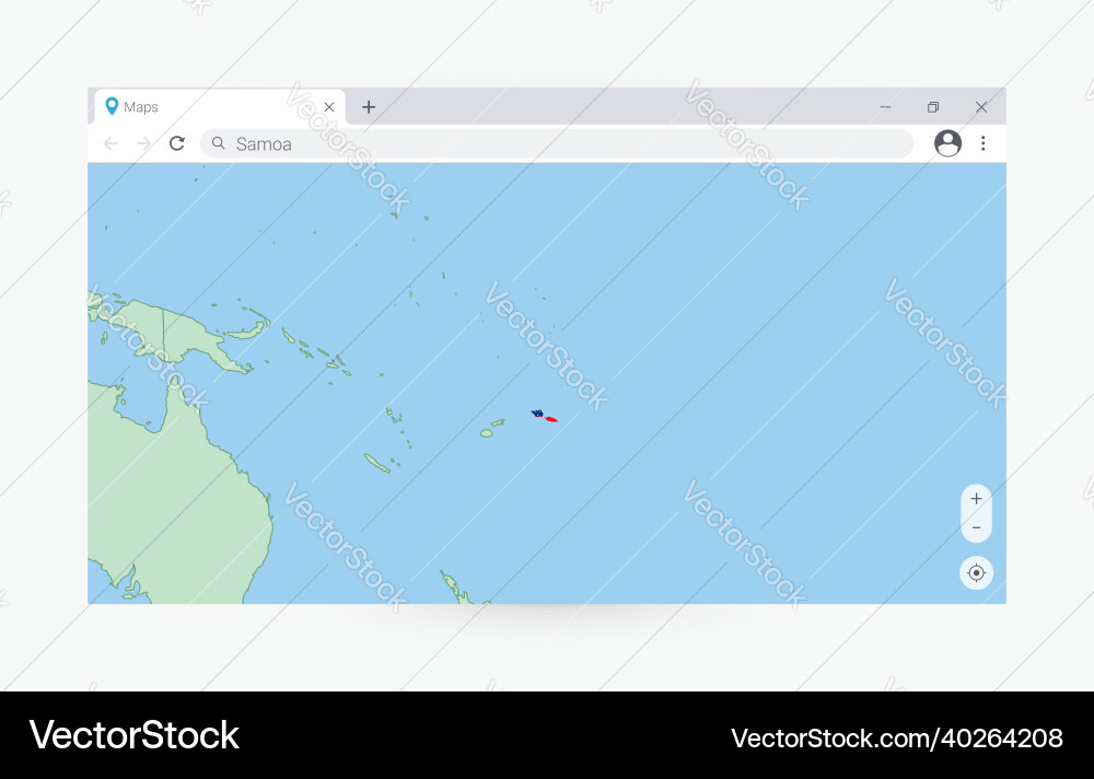Browser window with map of samoa searching vector image