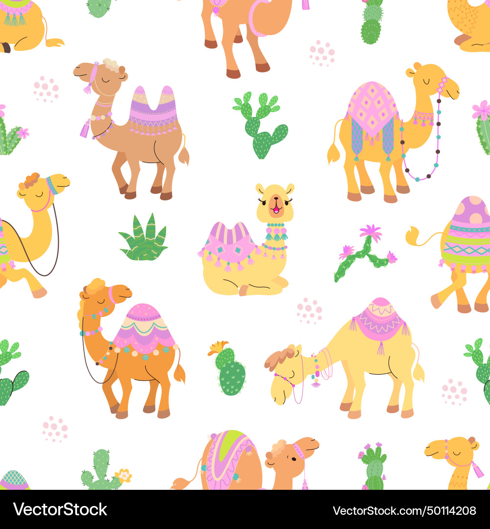 Camel seamless pattern cartoon camels fabric Camel seamless pattern cartoon camels fabric Vector Image