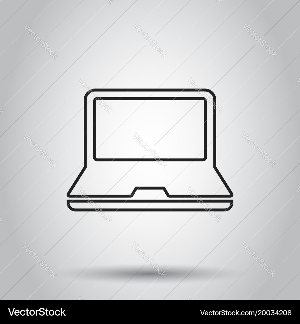 Laptop computer icon in line style on isolated vector image