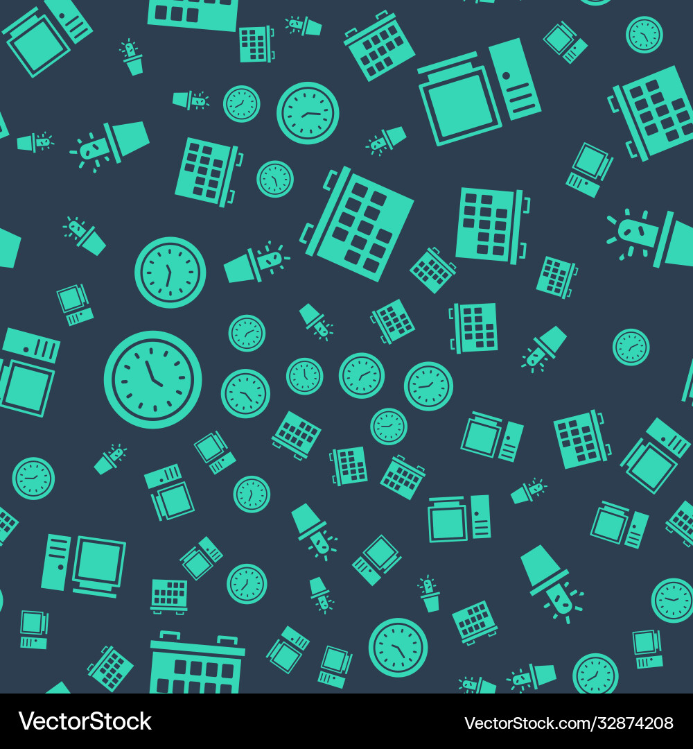 Set calendar computer monitor clock and cactus vector image