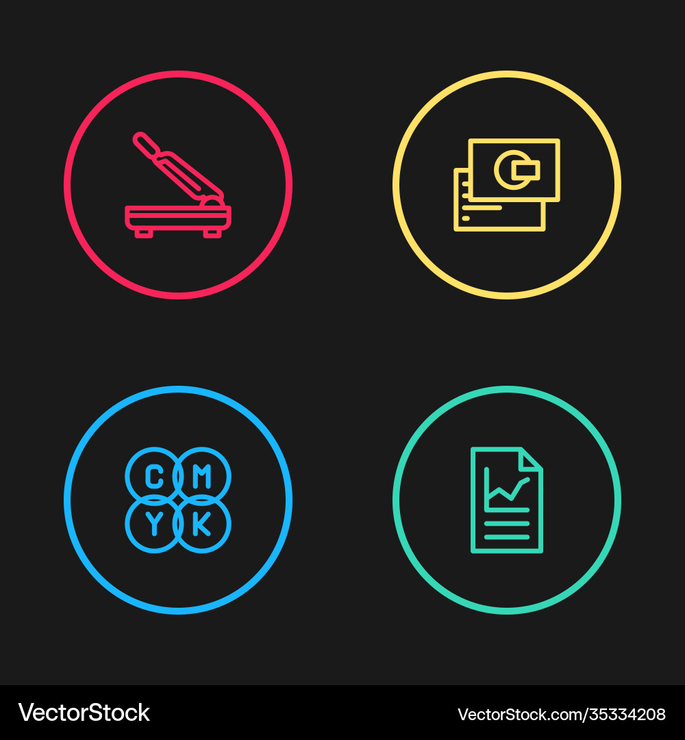 Set line cmyk color mixing document with graph Vector Image