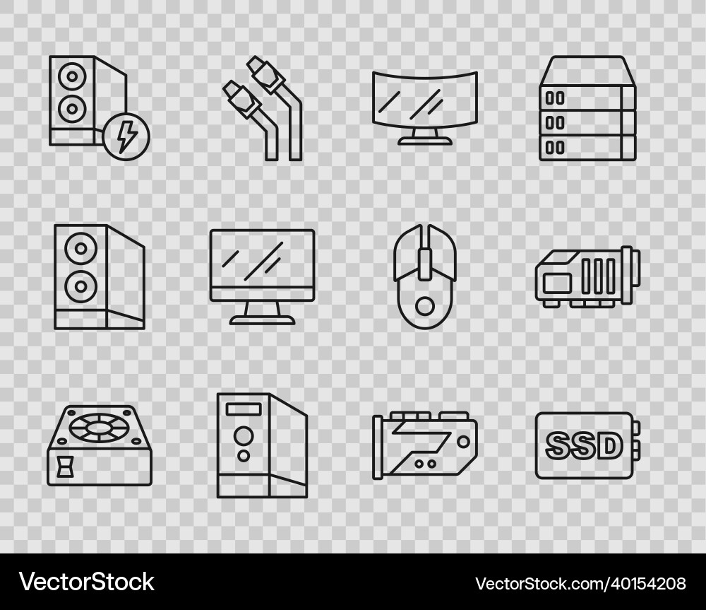 Set line computer cooler ssd card monitor screen Set line computer cooler ssd card monitor screen vector image