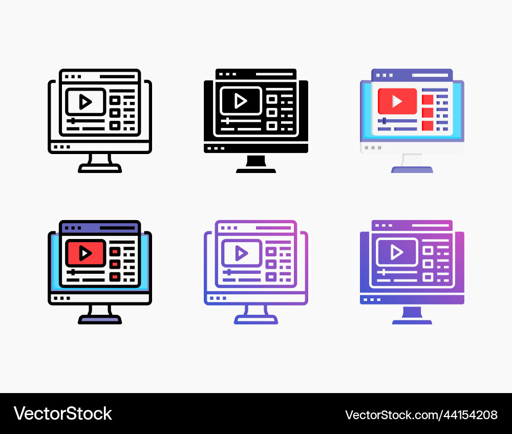 Video player icon set with different styles Video player icon set with different styles vector image