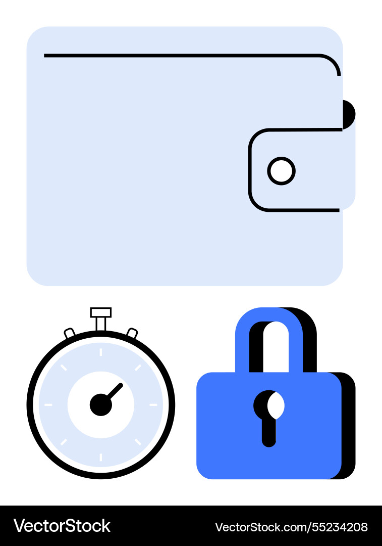 Wallet security concept with timer and lock Wallet security concept with timer and lock Vector Image