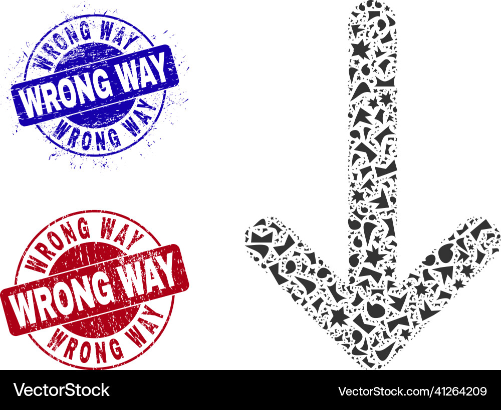 Arrow down mosaic of shards with wrong way grunge Arrow down mosaic of shards with wrong way grunge vector image