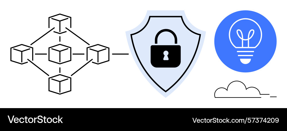 Blockchain network linked to shield lock Blockchain network linked to shield lock vector image