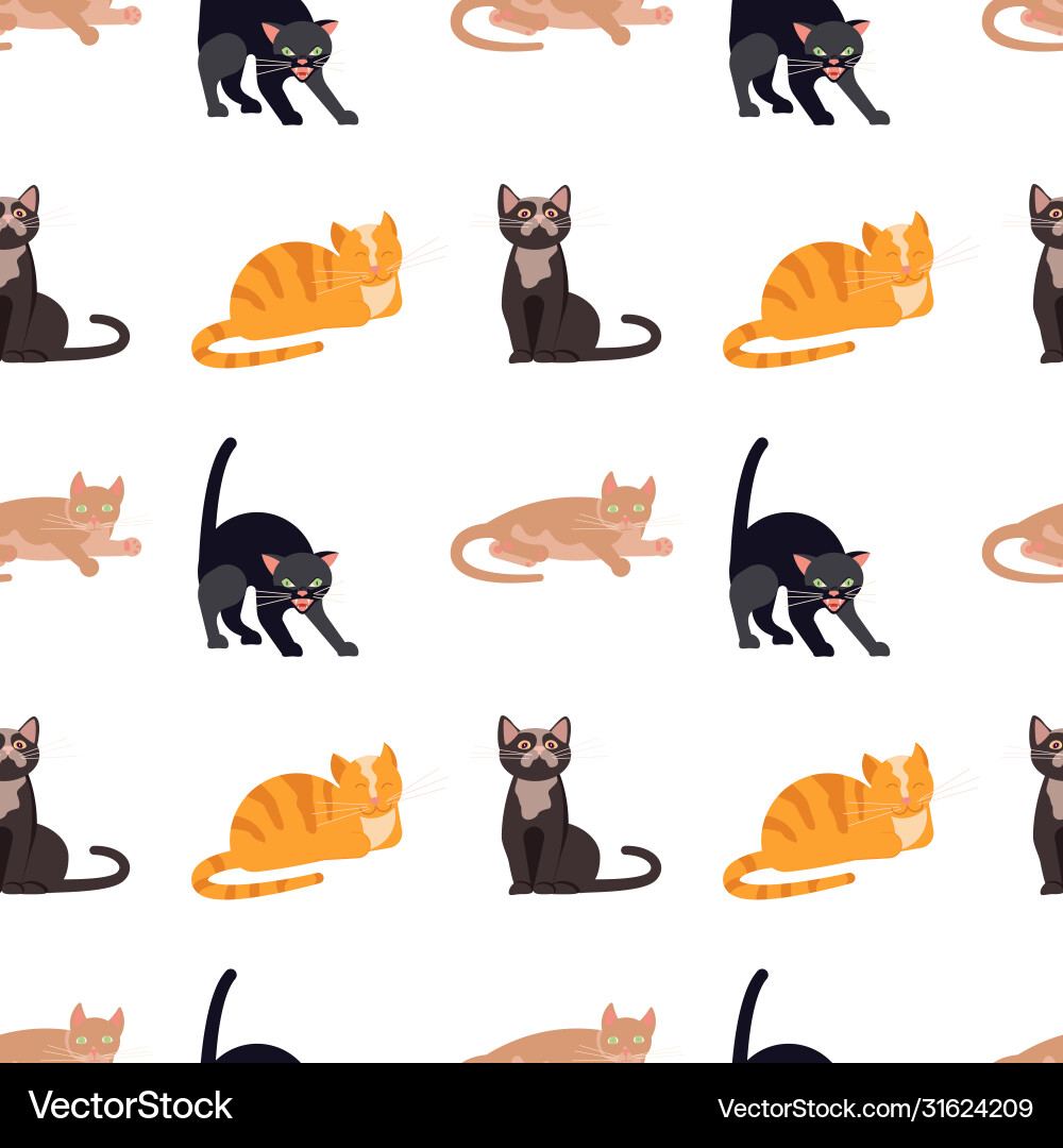 Cat characters seamless pattern vector image