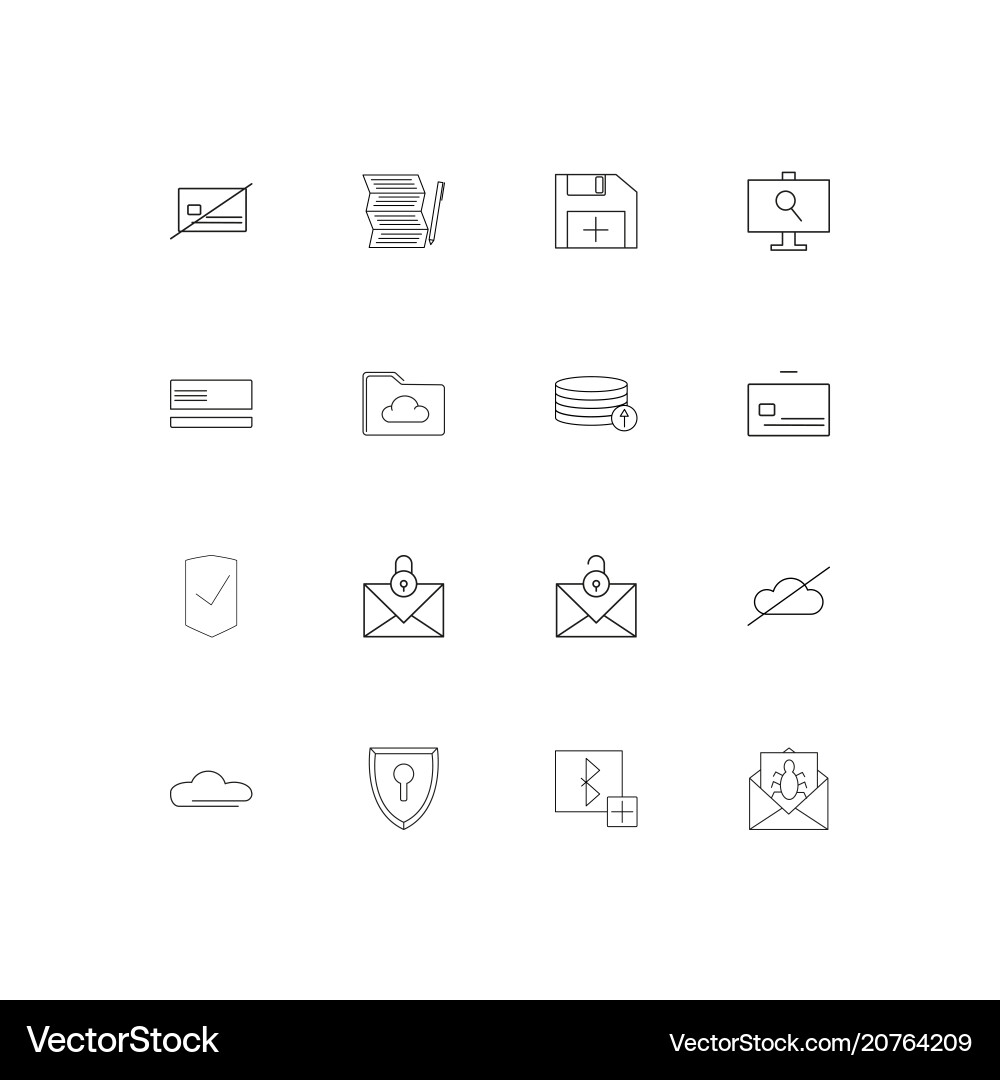 Cyber security linear thin icons set outlined vector image