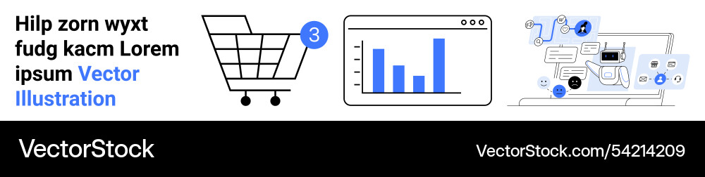 E-commerce and data analysis concept with shopping E-commerce and data analysis concept with shopping Vector Image