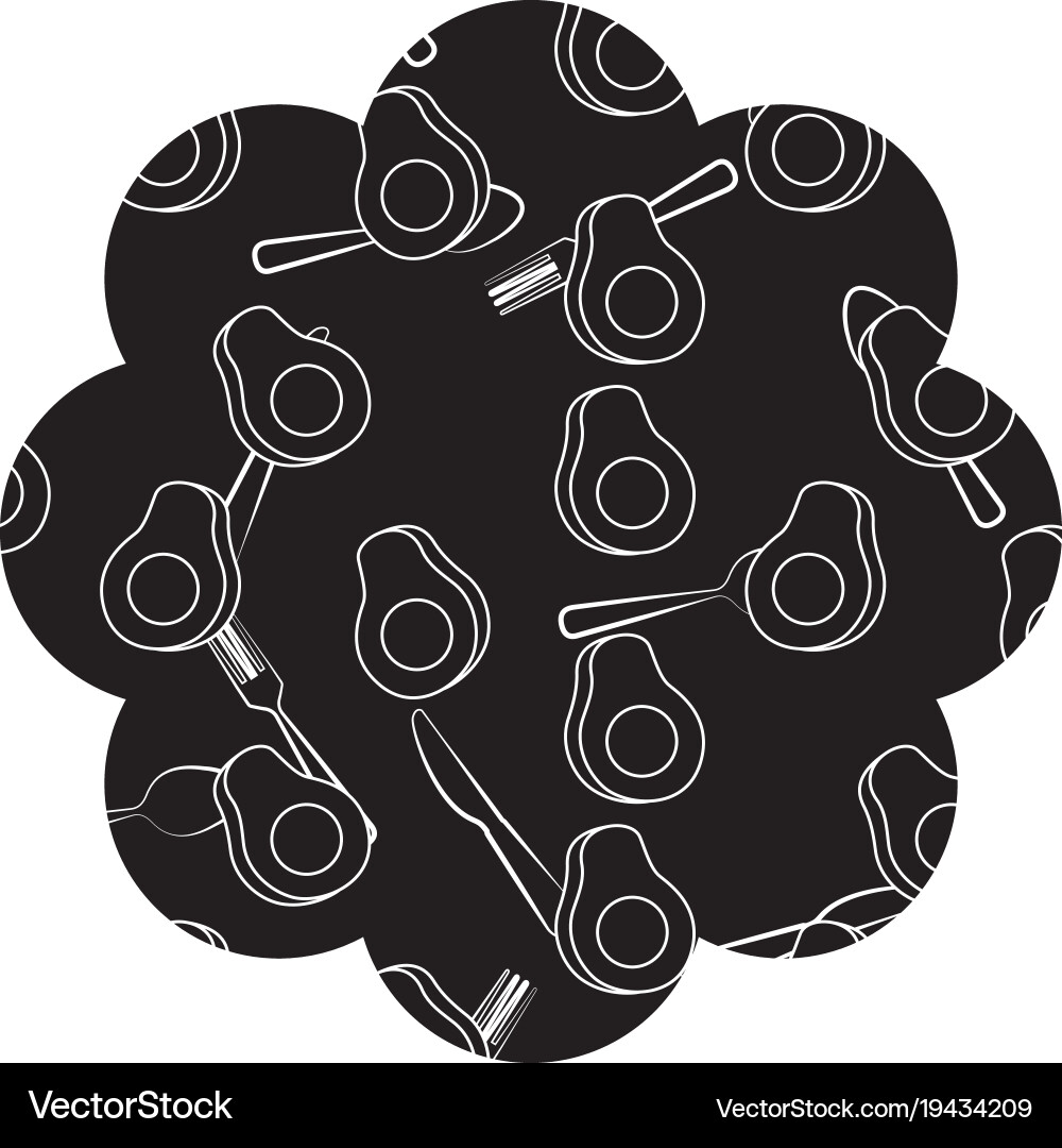 Frame with avocado and cutlery pattern background Vector Image
