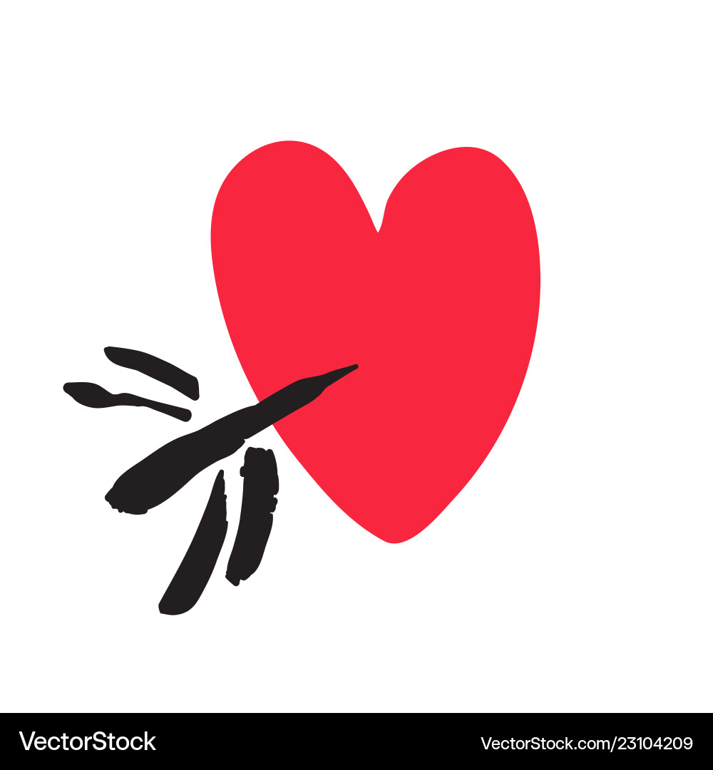 Hand gezeichnet rotes Herz durch Pfeil Valentine durchbohrt Hand gezeichnet rotes Herz durch Pfeil Valentine durchbohrt Vektorbild