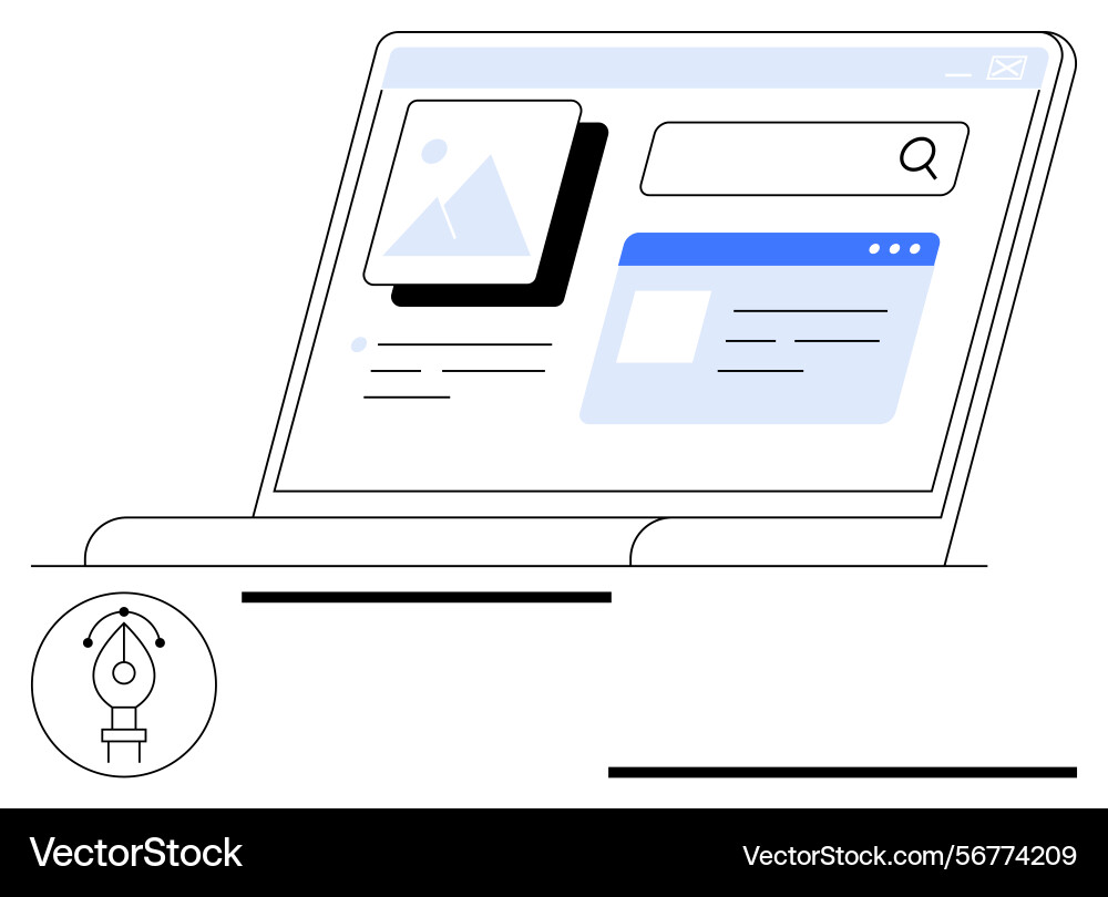 Laptop screen displaying search interface and web Vector Image