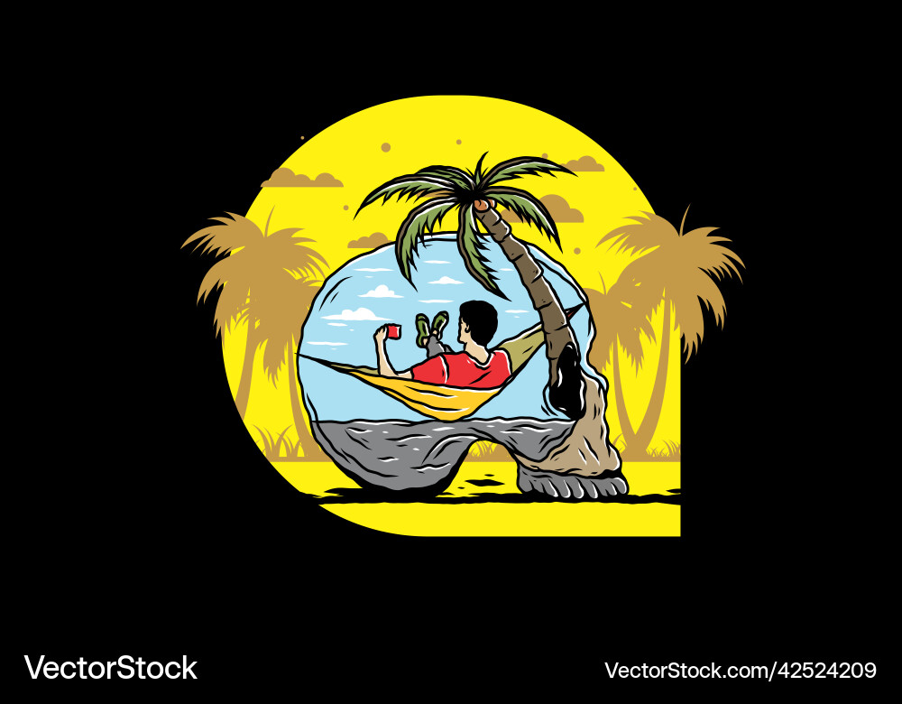 Man on hammock in skull shape Man on hammock in skull shape vector image