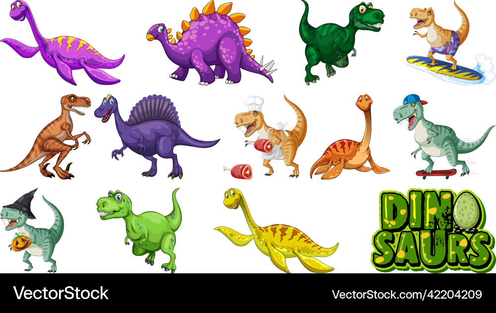 Many dinosaurs on white background Many dinosaurs on white background vector image