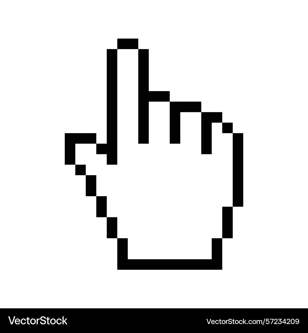 Pixel hand click cursor icon on transparent Vector Image