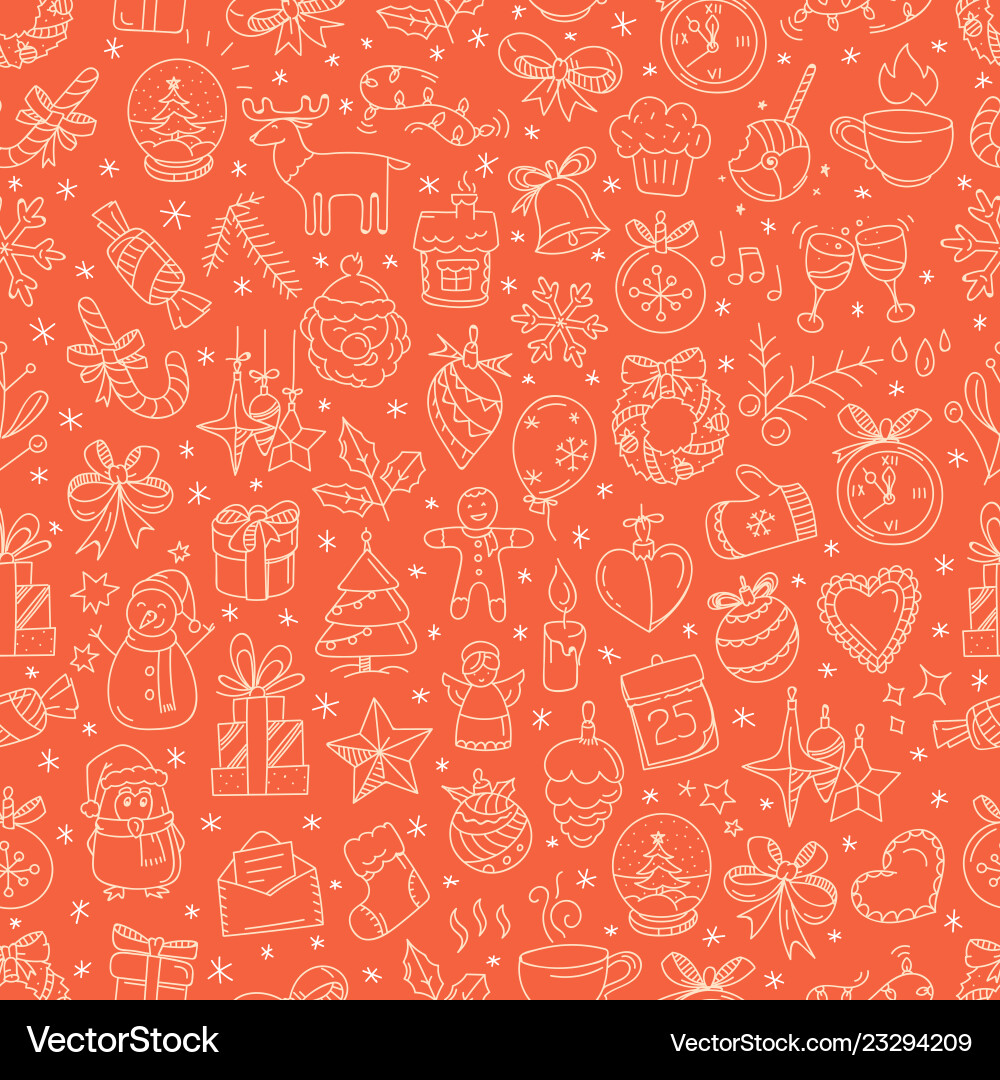 Seamless pattern with winter elements in doodle vector image