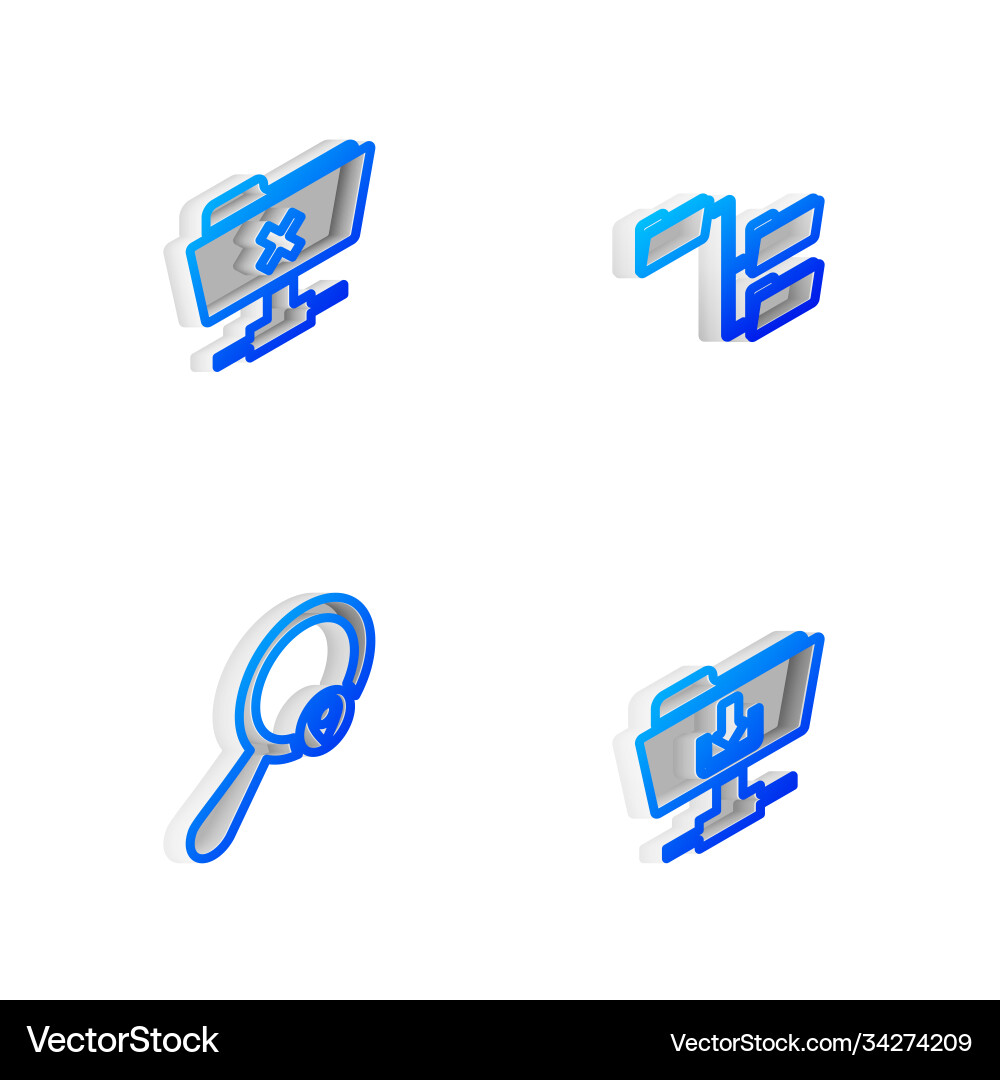 Set isometric line folder tree ftp cancel Set isometric line folder tree ftp cancel Vector Image