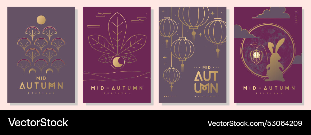 Set of mid-autumn festival posters with full moon Set of mid-autumn festival posters with full moon vector image