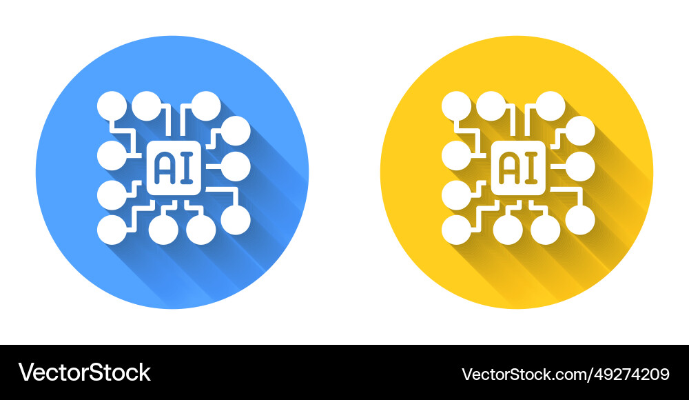 White neural network icon isolated with long White neural network icon isolated with long Vector Image