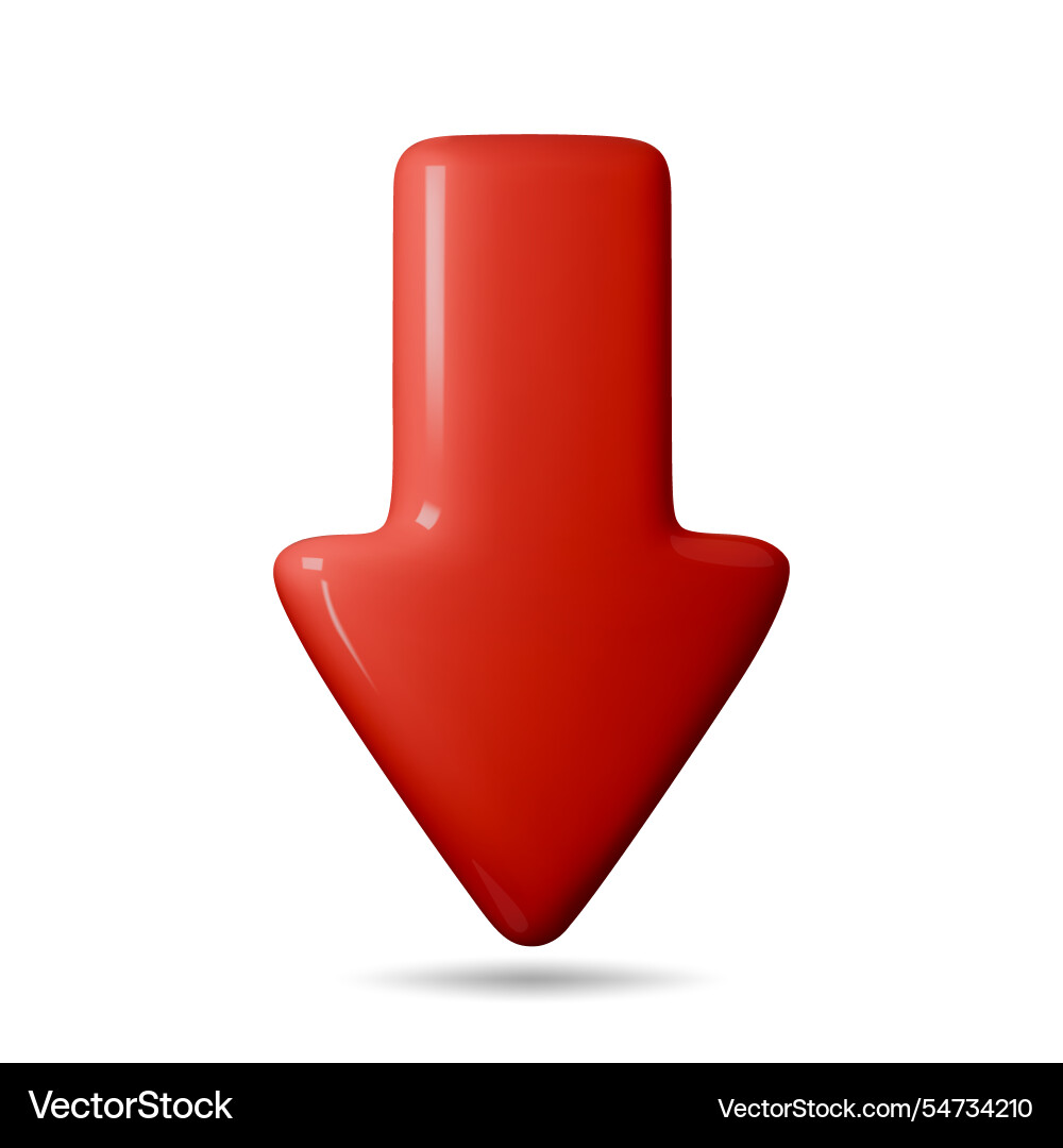 3d arrow pointing down red color realistic 3d arrow pointing down red color realistic vector image
