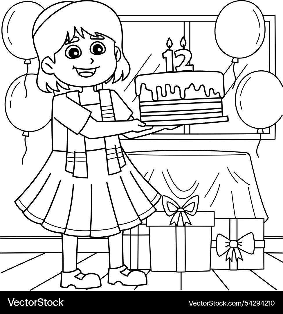 Bat mitzvah girl celebrating birthday coloring Bat mitzvah girl celebrating birthday coloring vector image