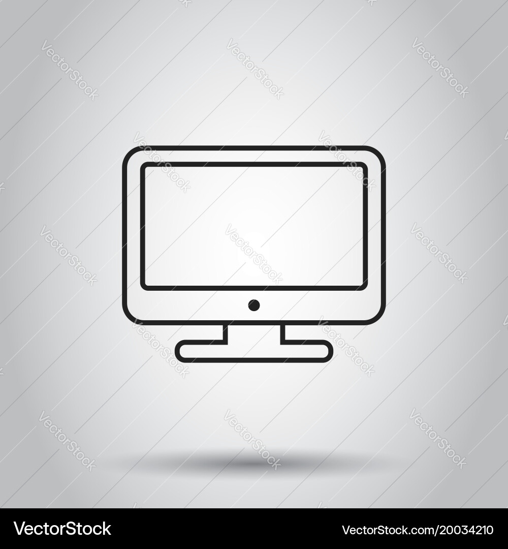 Computer monitor icon in line style on isolated vector image