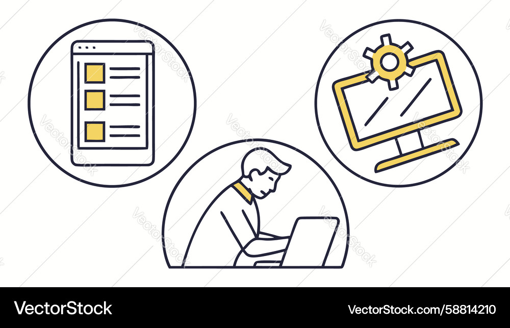 Developer working on laptop with task list icon Vector Image