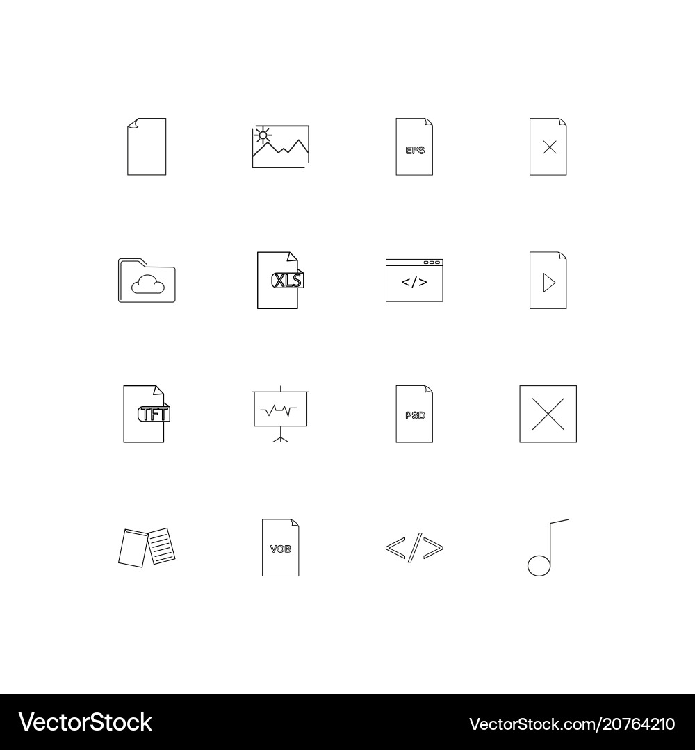 Files and folders sign linear thin icons set vector image