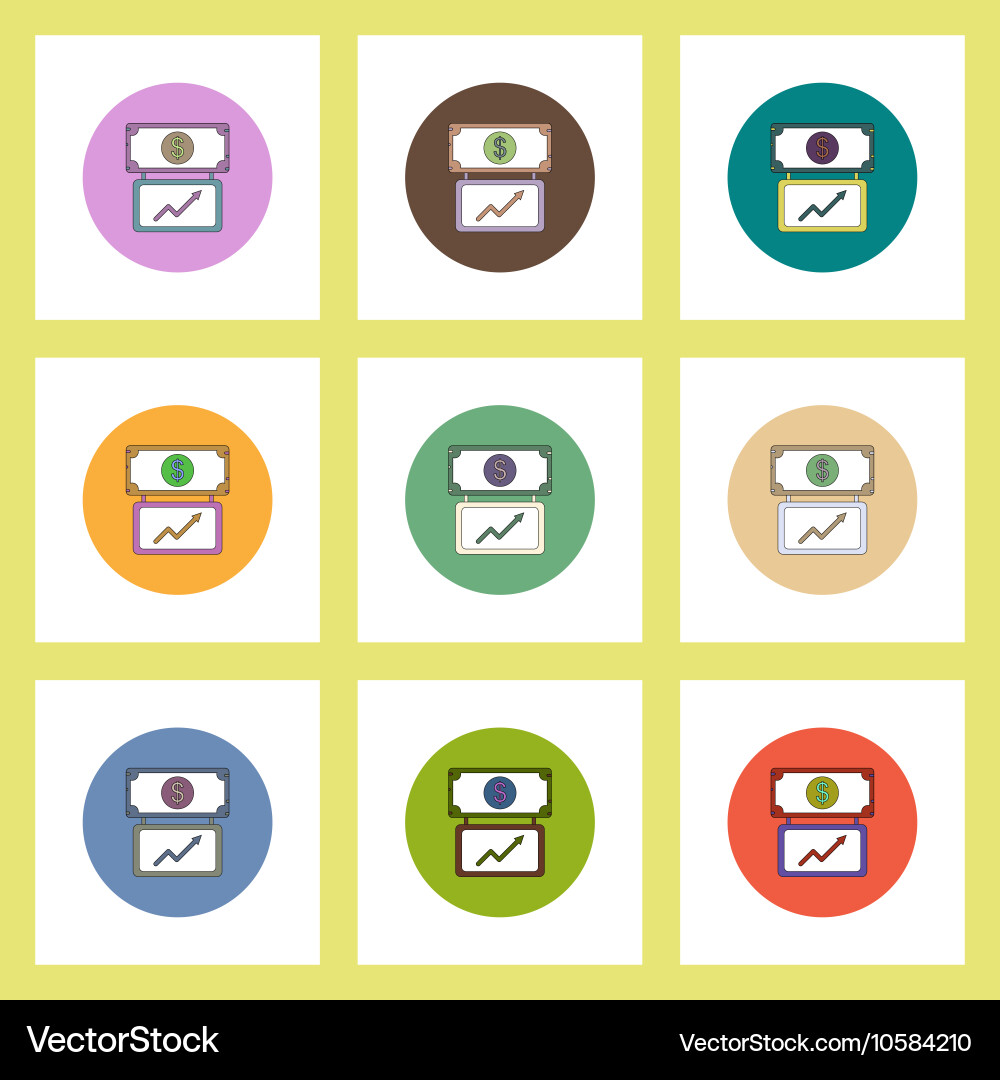 Flat icons set of progress statistics and currency vector image