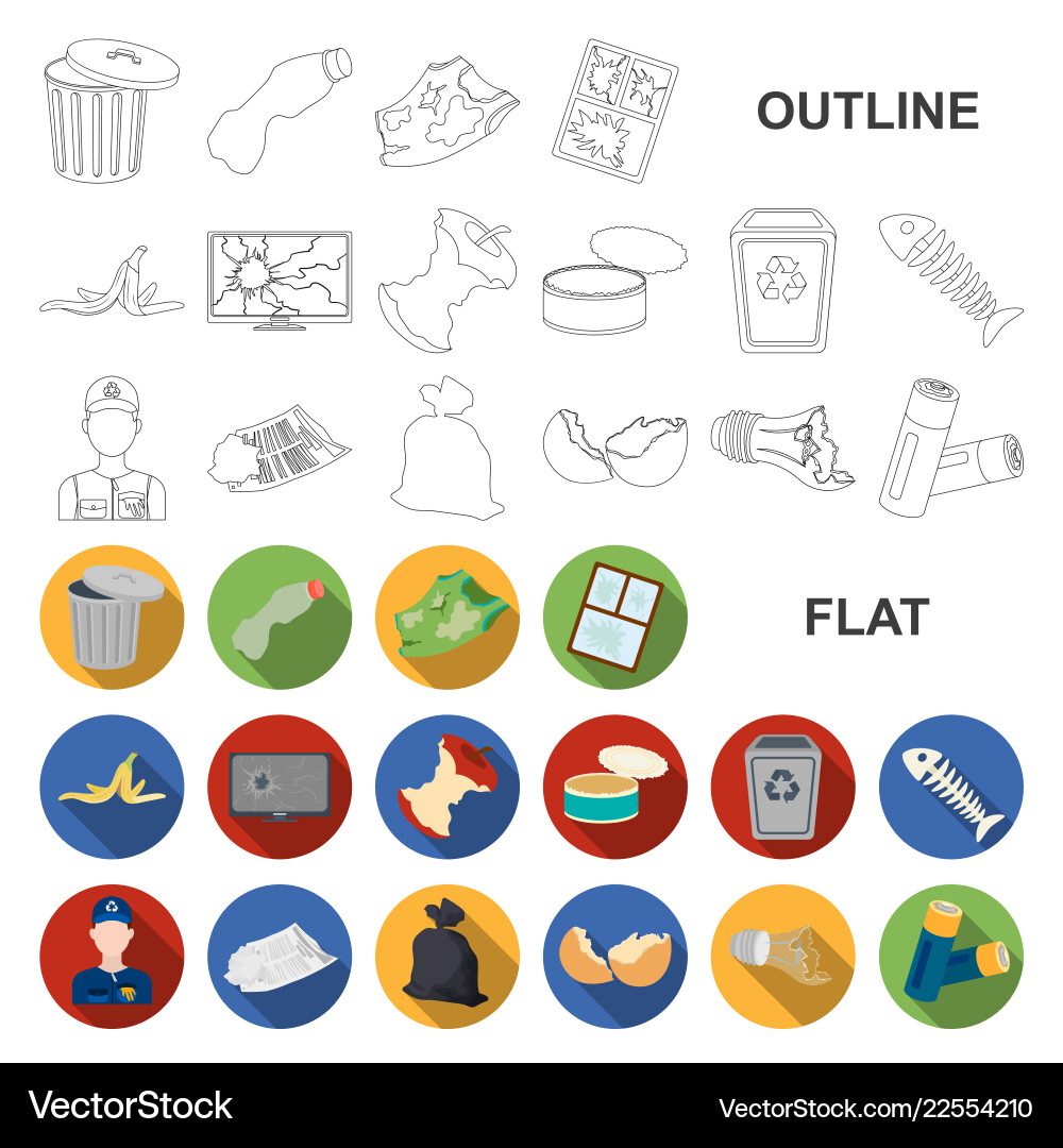 Garbage and waste flat icons in set collection Garbage and waste flat icons in set collection vector image