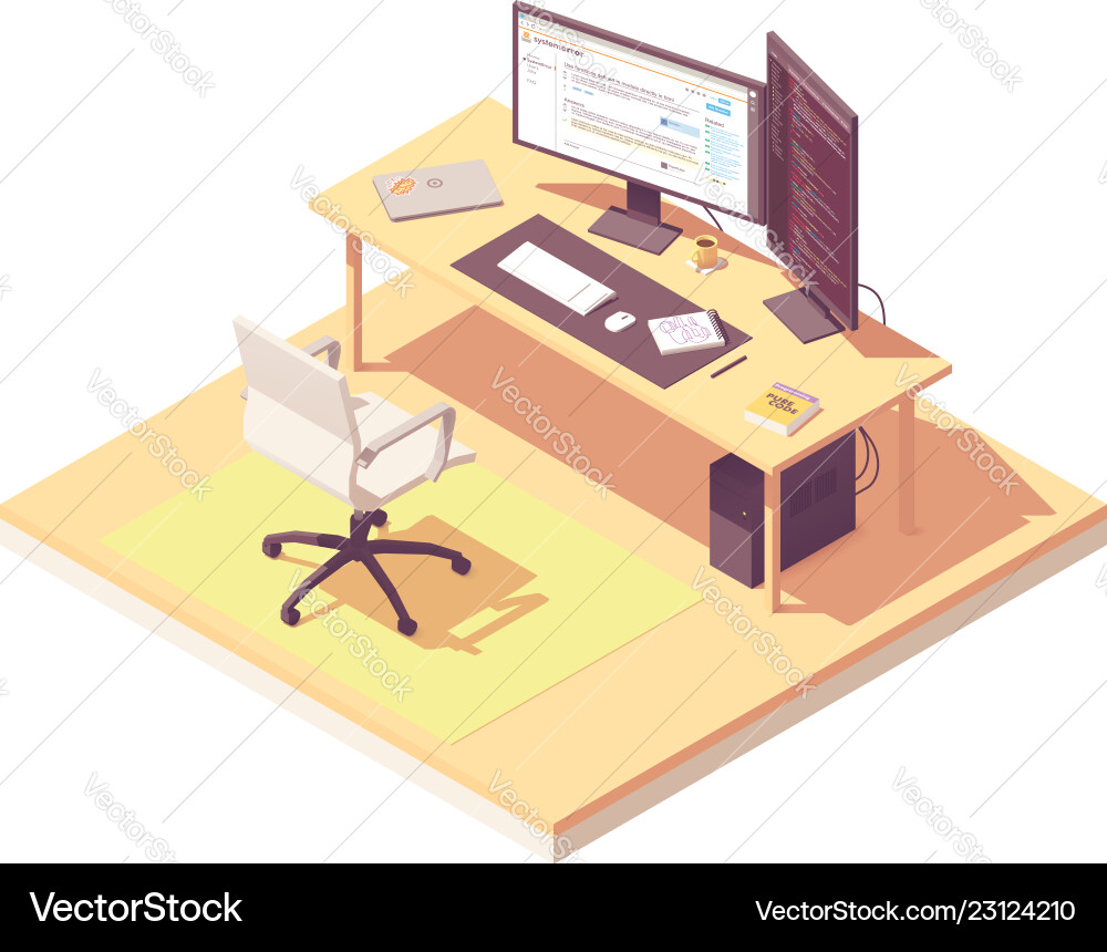 Isometric programmer workplace Isometric programmer workplace vector image