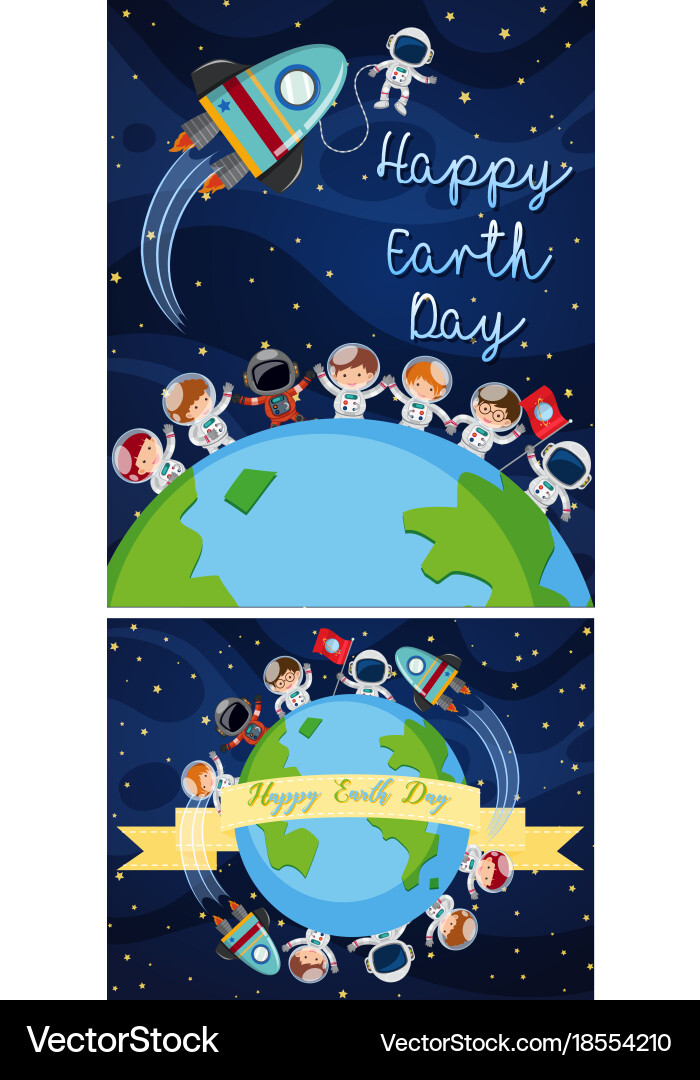 Kids Celebrate Earth Day in Space Vector Image