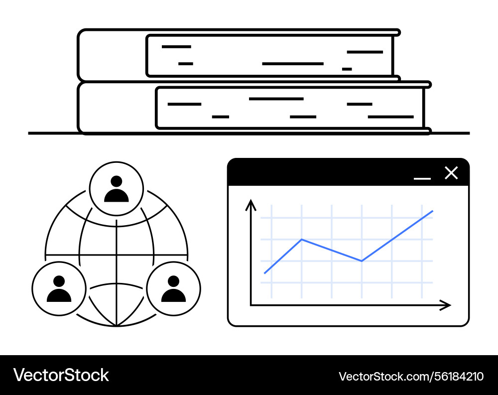 Knowledge sharing through books global networking Knowledge sharing through books global networking vector image