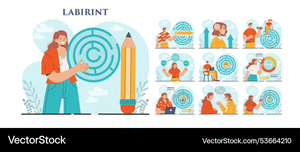 Labyrinth concept set decision-making or problem Labyrinth concept set decision-making or problem vector image