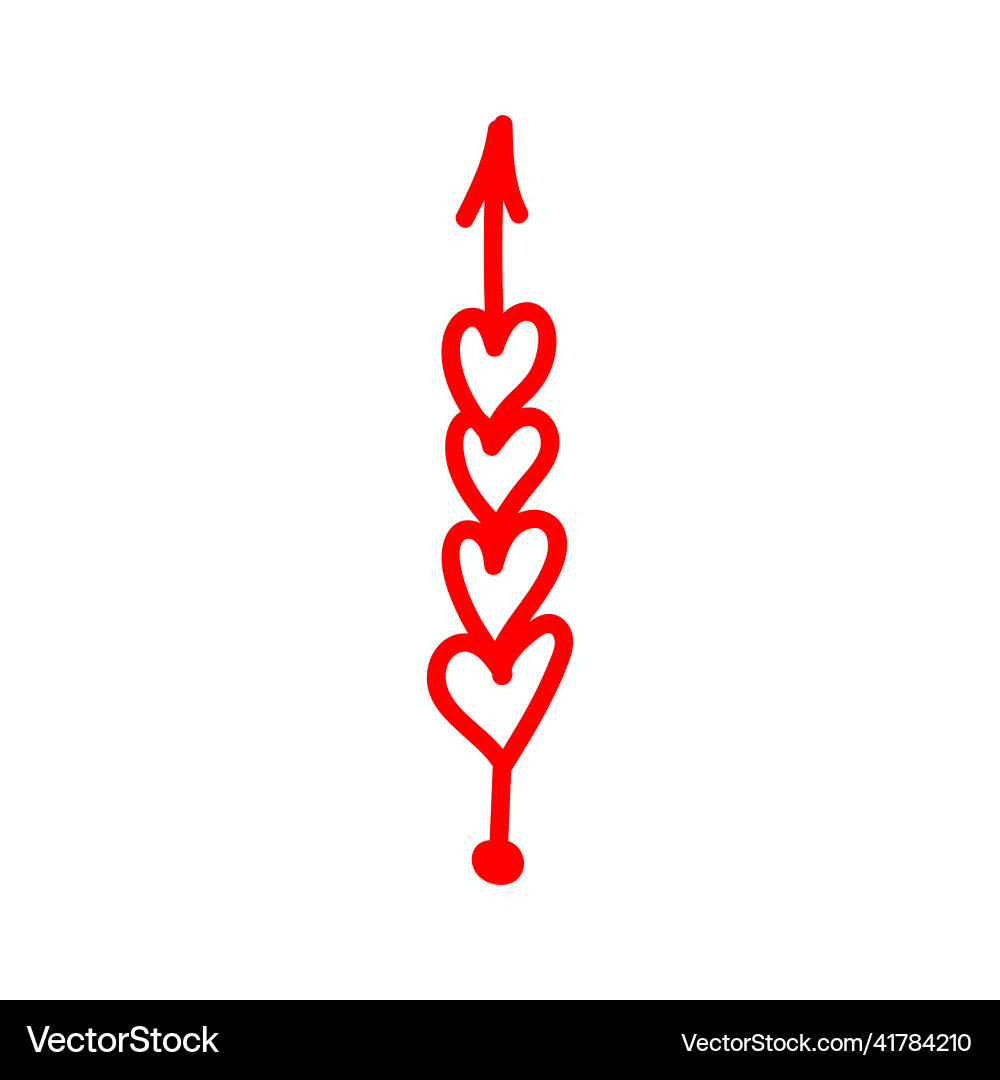 Linear doodle red arrow with heart love pointer Linear doodle red arrow with heart love pointer Vector Image