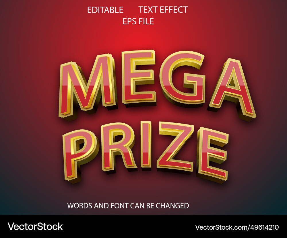 Mega prize text effect font editable typography Vector Image