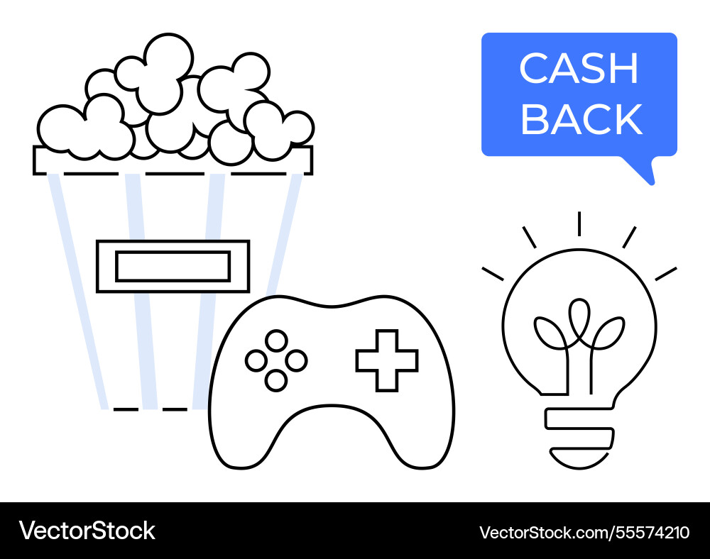 Popcorn bucket video game controller lightbulb Popcorn bucket video game controller lightbulb vector image