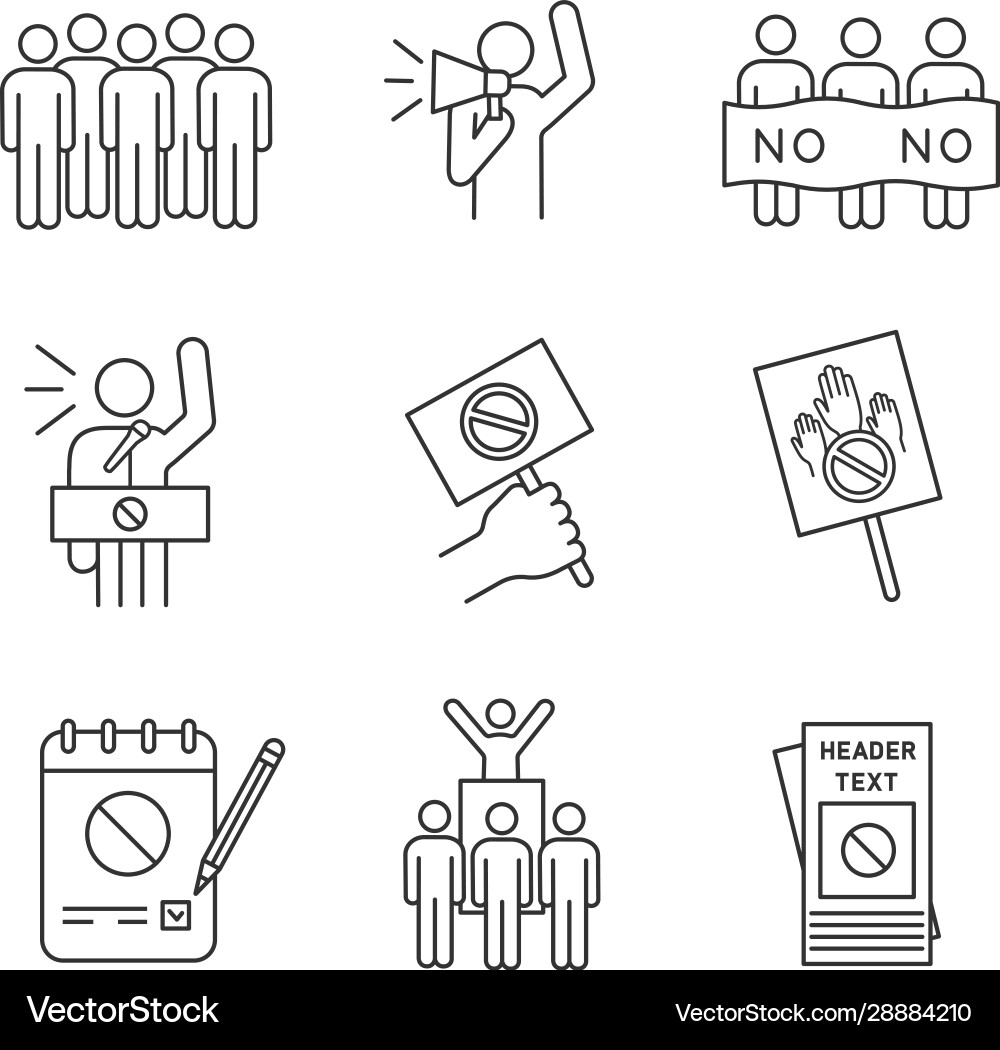 Protest action linear icons set Protest action linear icons set vector image