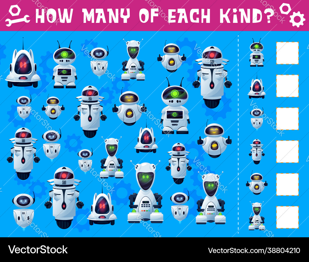 Robots and droids kids i spy game counting riddle Robots and droids kids i spy game counting riddle vector image