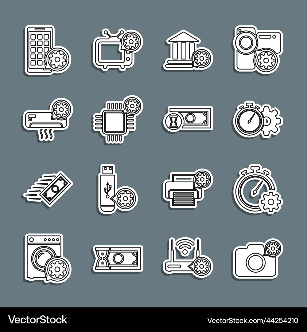Set line photo camera setting time management vector image