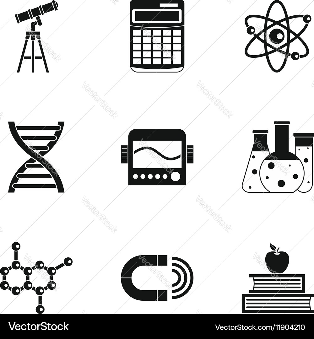 Study of science icons set simple style vector image