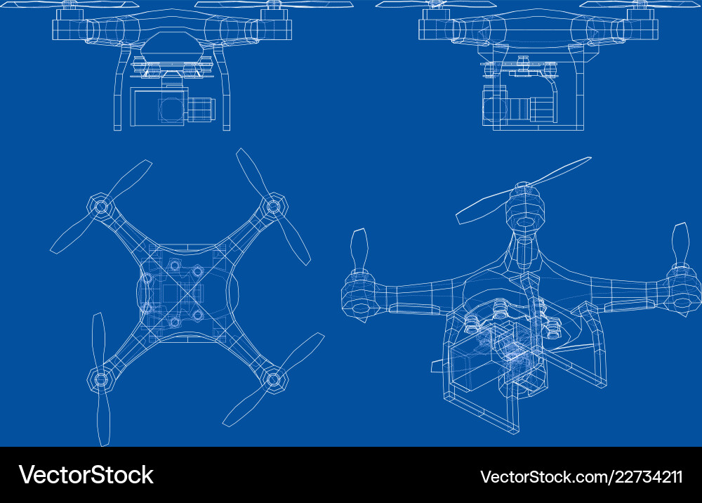 3D Drone Wireframe Concept Rendering vector image