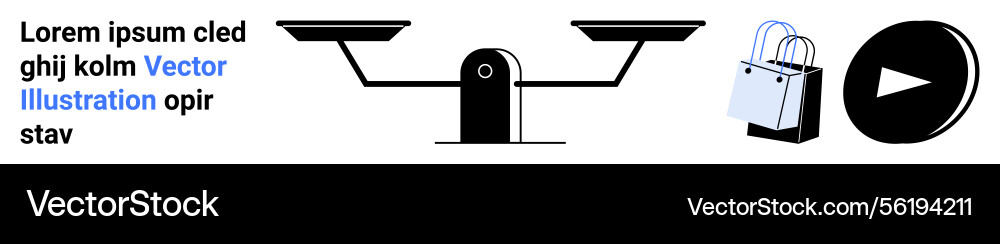 Balanced scale with shopping bag and play button Vector Image