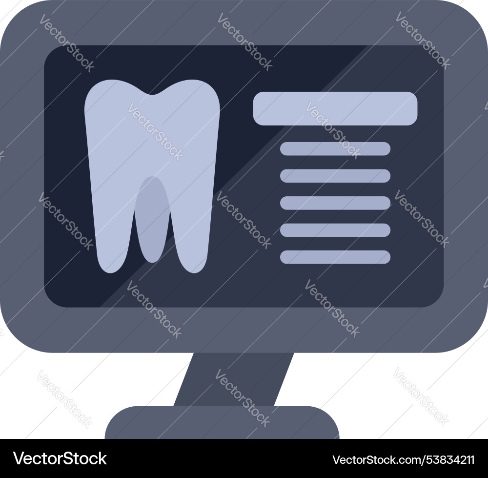 Computer monitor displaying x ray of tooth Computer monitor displaying x ray of tooth vector image