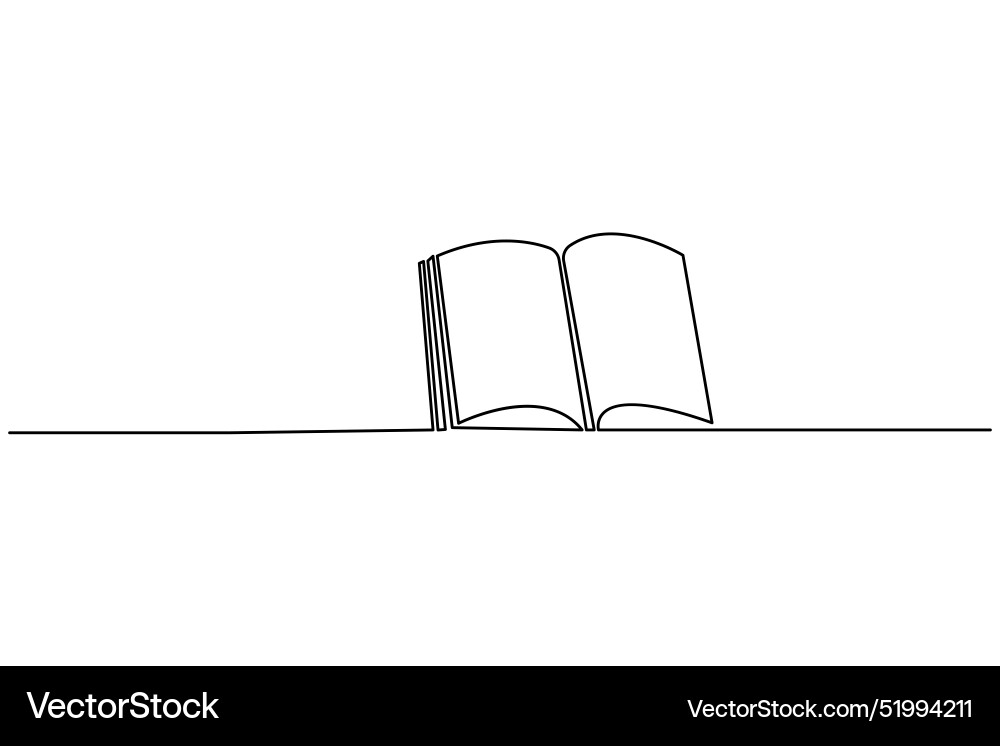 Continuous one line drawing of open book isolated Vector Image