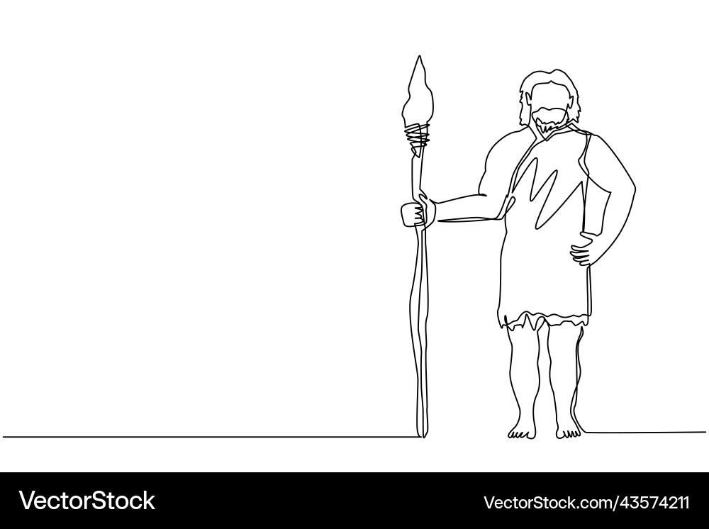 Continuous one line drawing primitive archaic man Continuous one line drawing primitive archaic man Vector Image