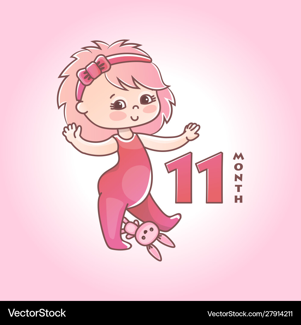 Little baby girl with pink bow and toy bunny Little baby girl with pink bow and toy bunny vector image