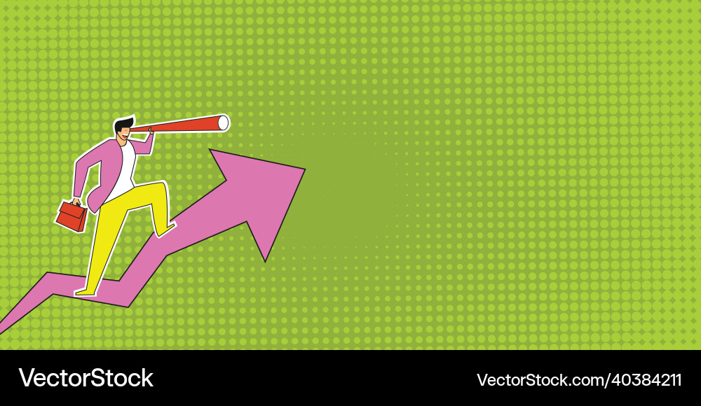 Man standing drawing holding graph arrow showing Man standing drawing holding graph arrow showing vector image