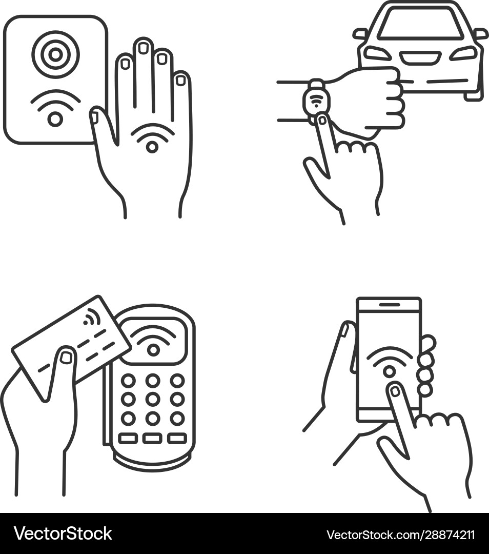 Nfc technology linear icons set vector image