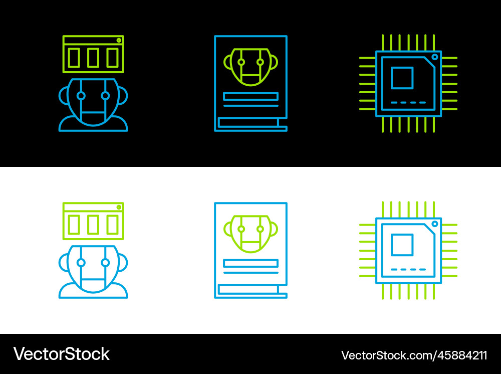 Set line processor with microcircuits cpu robot Set line processor with microcircuits cpu robot vector image